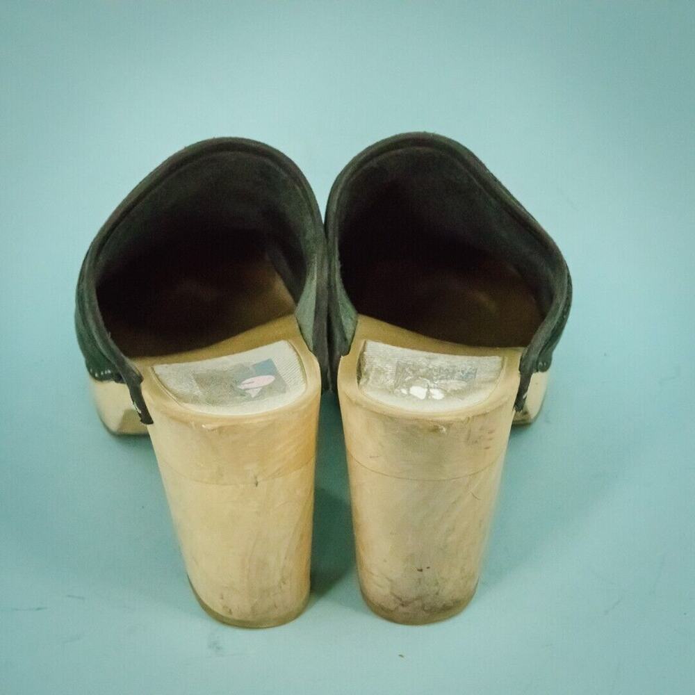 Maguba 39 Size 9 Berkely Black Nubuck Leather Wood Sole Scandinavian Clogs Shoes - Picture 4 of 7